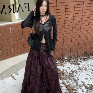 Y2K Vintage Plaid A-Line Skirt - 90s Grunge, Retro Summer, Pastel Goth, Y