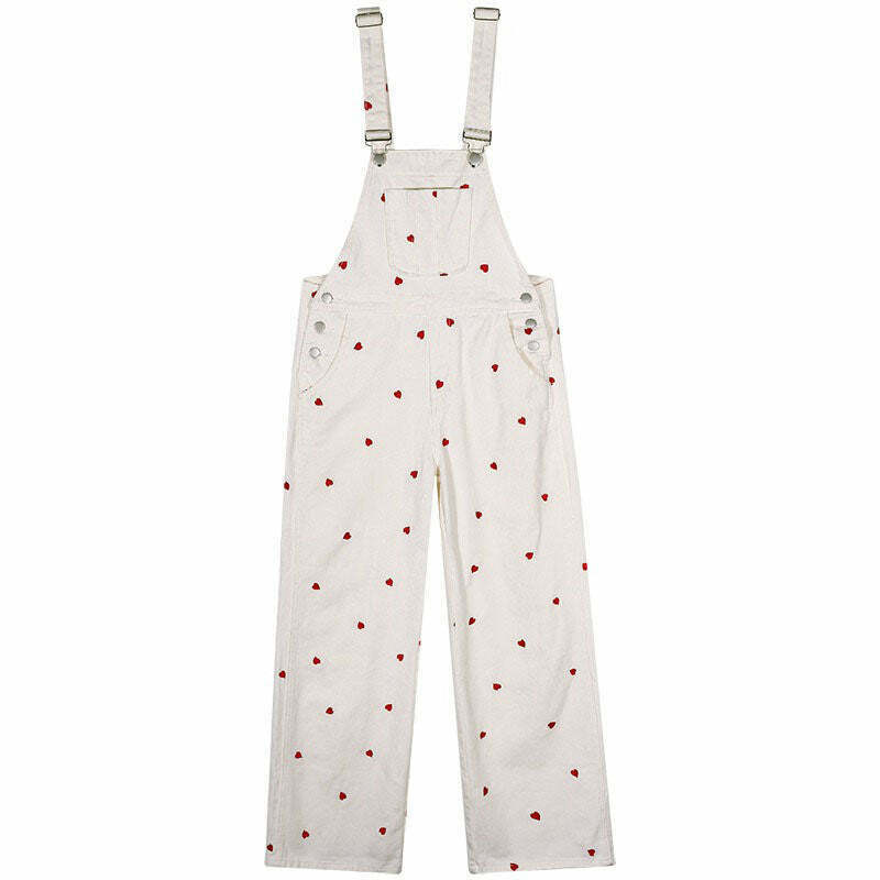 Y2K Vintage Red Hearts Jumpsuit - 90s Grunge, Retro Summer Outfit, Y2K Party Look