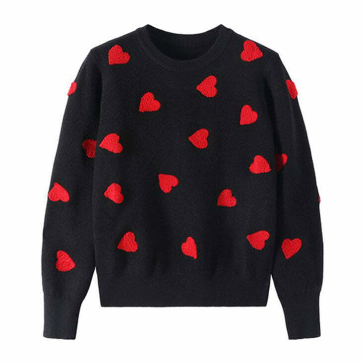 Y2K Vintage Red Hearts Sweater - 90s Grunge, Retro Style, Y2K Summer & Party Out