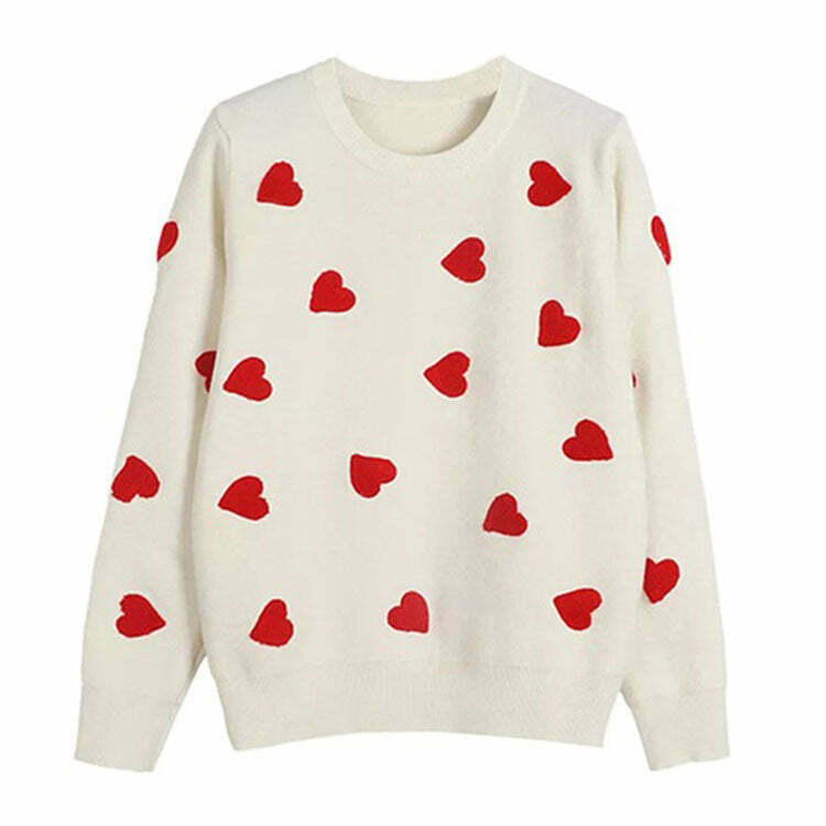 Y2K Vintage Red Hearts Sweater - 90s Grunge, Retro Style, Y2K Summer & Party Out