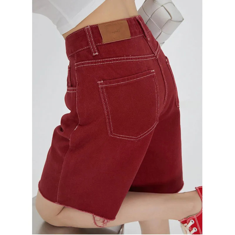 Y2K Vintage Red High Waist Denim Shorts - Streetwear Grunge Style