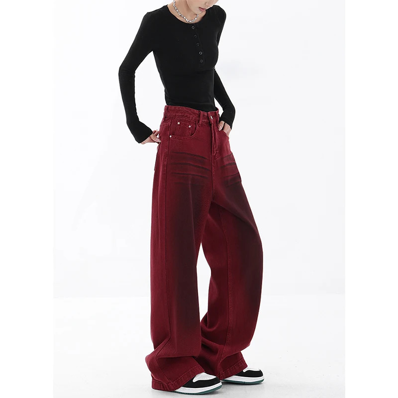 Y2K Vintage Red High Waist Wide Leg Denim Trouser