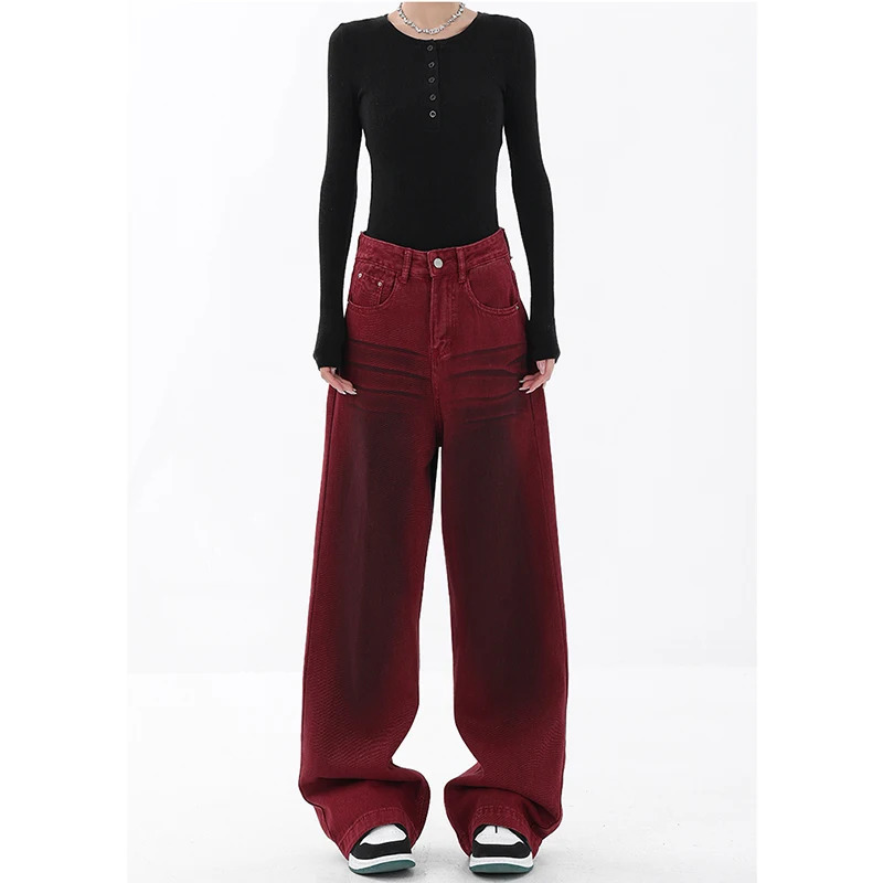 Y2K Vintage Red High Waist Wide Leg Denim Trouser