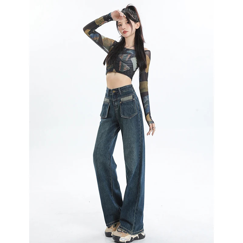 Y2K Vintage Street Style Wide Leg Jeans for Women