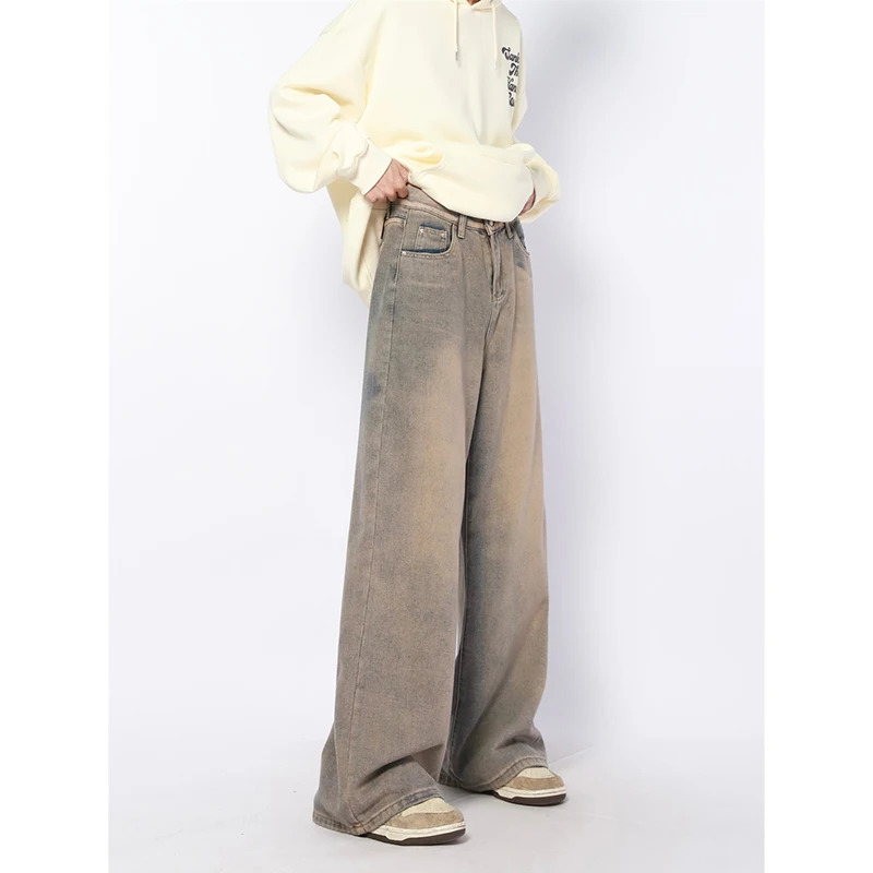 Y2K Vintage Streetwear High Waist Wide Leg Denim Jeans for Women