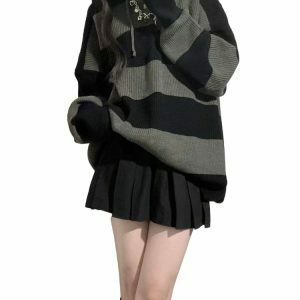 Y2K Vintage Striped Gothic Hoodie - 90s Grunge, Retro, Summer, Party, and Club Outfits