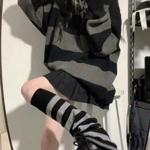 Y2K Vintage Striped Gothic Hoodie - 90s Grunge, Retro, Summer, Party, and Club Outfits