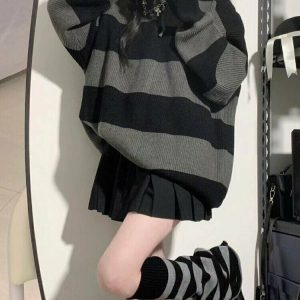 Y2K Vintage Striped Gothic Hoodie - 90s Grunge, Retro, Summer, Party, and Club Outfits