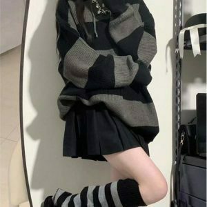 Y2K Vintage Striped Gothic Hoodie - 90s Grunge, Retro, Summer, Party, and Club Outfits