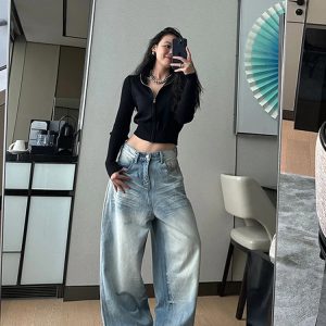 Y2K Vintage Style High Waist Wide Leg Jeans for Women