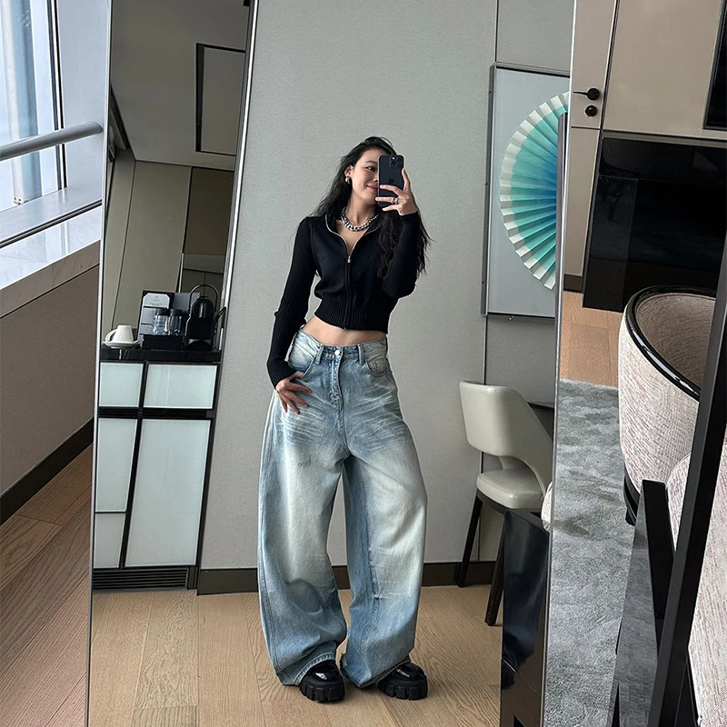 Y2K Vintage Style High Waist Wide Leg Jeans for Women