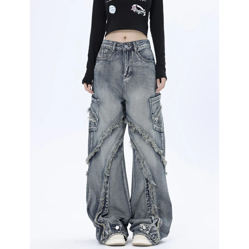 Y2K Vintage Tie Dye High Waist Wide Leg Jeans - Street Fashion Denim Trouser