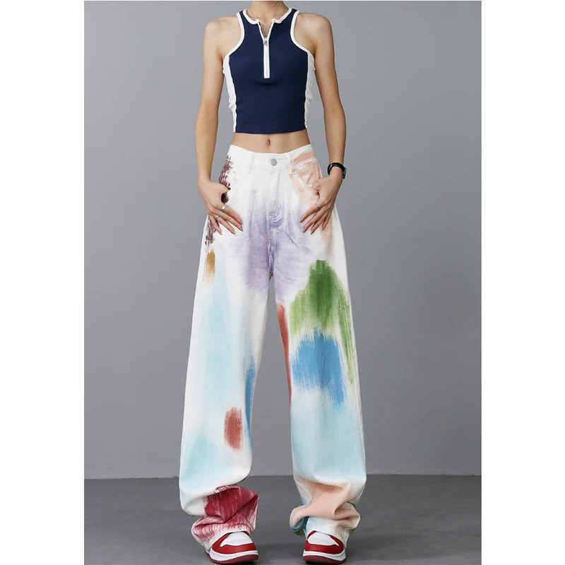 Y2K Vintage White Jeans: High Waist Wide Leg Streetwear Pants