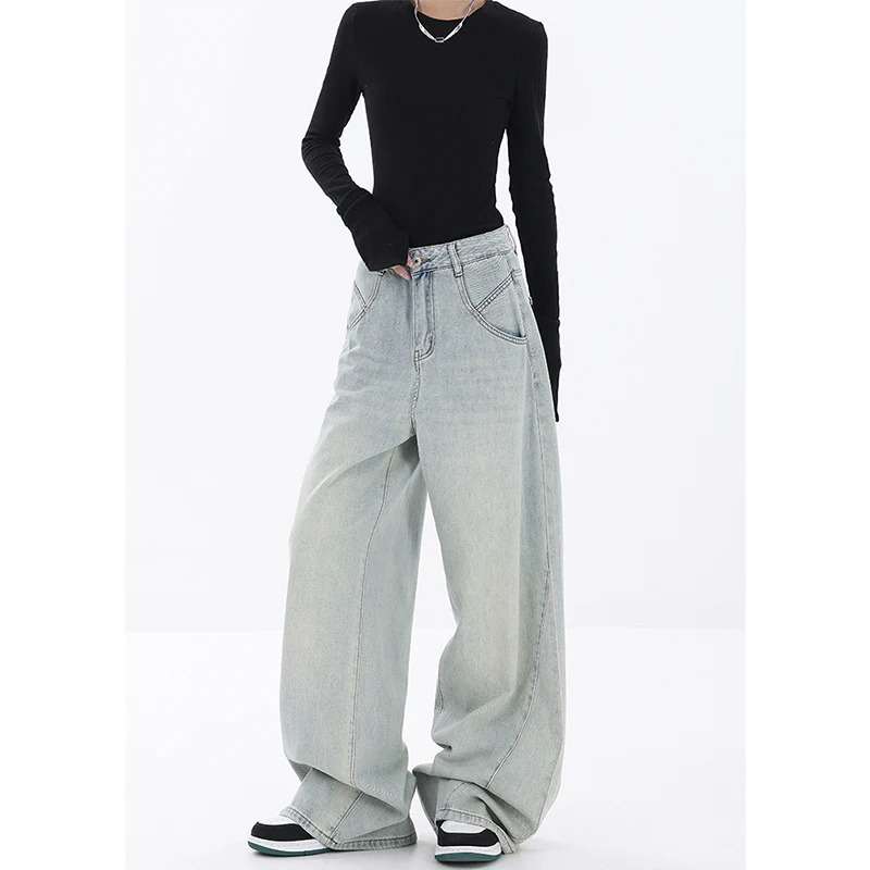 Y2K Vintage Wide Leg Jeans - High Waist Streetwear Femme Denim Pants