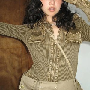 Y2K Vintage Zip Cropped Cardigan - 90s Grunge, Retro Summer, Pastel Goth, Y2