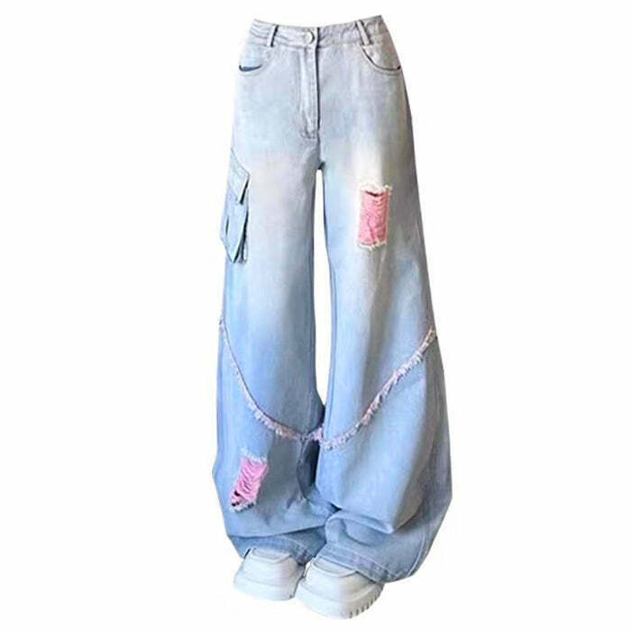 Y2K Wide Leg Jeans - Retro 90s Grunge, Summer Outfits, Hip Hop Fashion, and Pastel