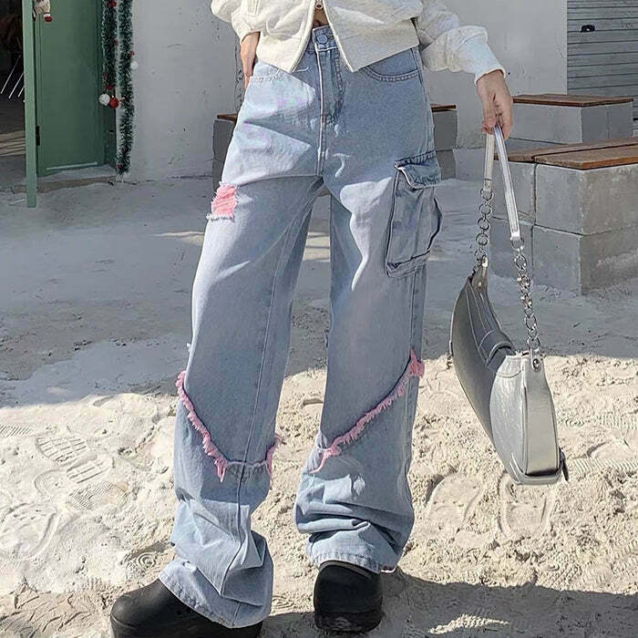 Y2K Wide Leg Jeans - Retro 90s Grunge, Summer Outfits, Hip Hop Fashion, and Pastel