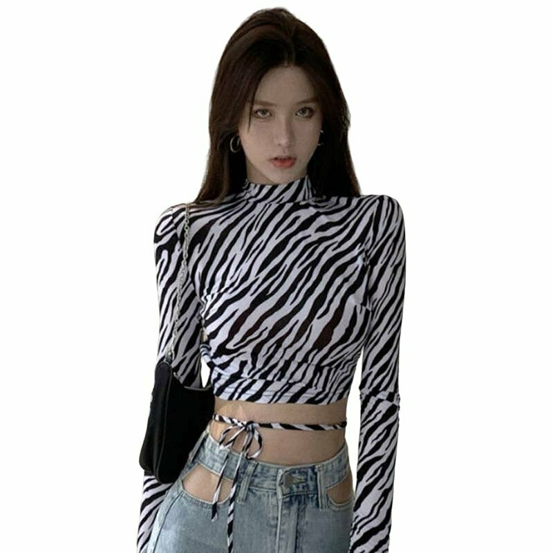 Y2K Zebra Backless Crop Top - 90s Grunge, Retro, Pastel Goth, Summer Party Outfit