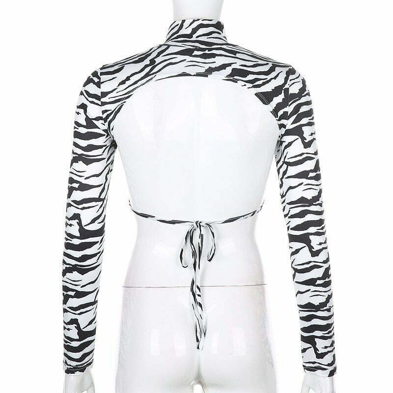 Y2K Zebra Print Backless Crop Top - 90s Grunge, Retro Summer, Party & Club Outfits