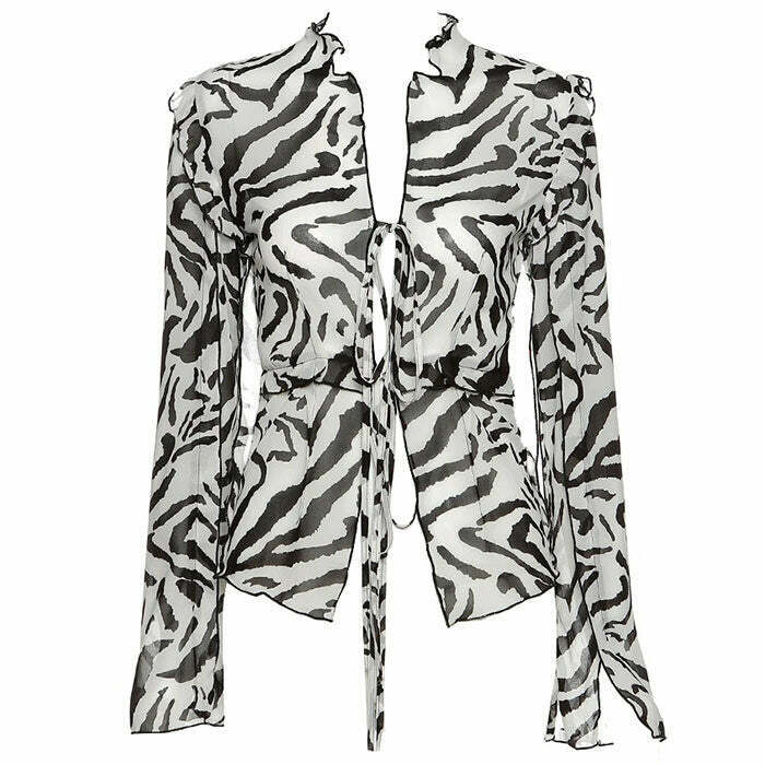 Y2K Zebra Print Mesh Top - 90s Grunge, Retro Summer Outfit, Y2K Party & Club Fashion