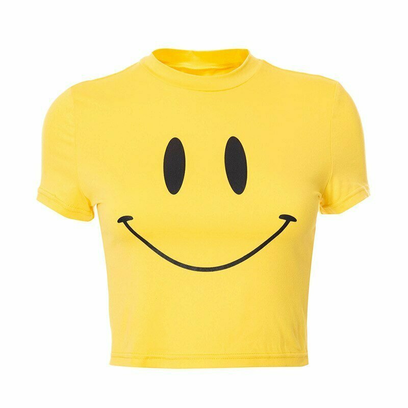 Yellow Smile T-Shirt - Y2K & 90s Fashion, Grunge, Retro, Summer & Party Outfits