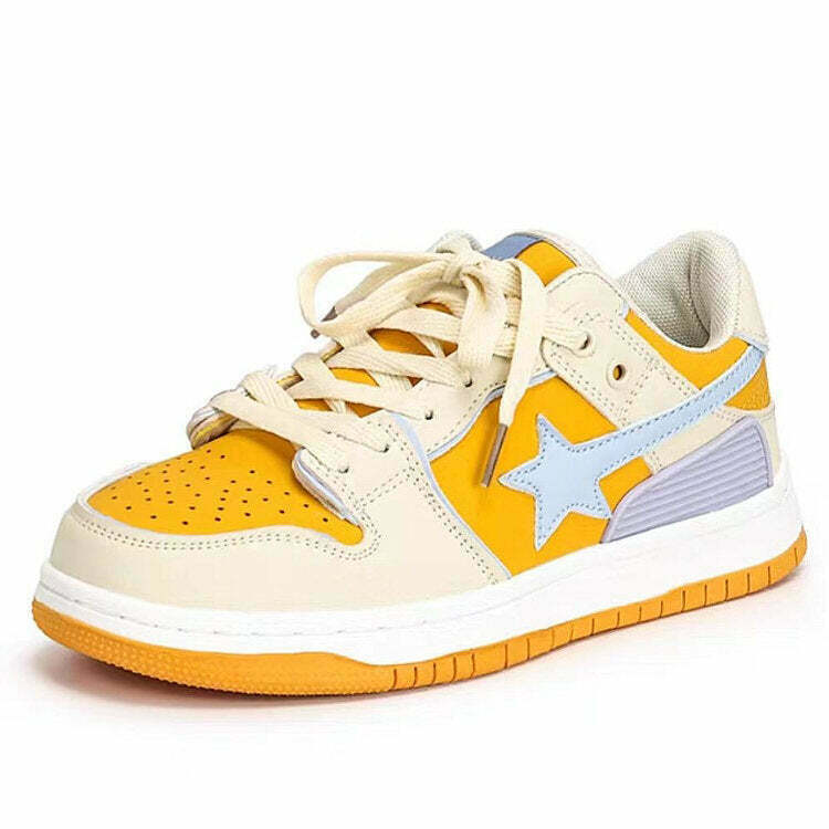 Yellow Star Aesthetic Sneakers - Y2K & 90s Fashion, Grunge, Retro, Hip Hop, Summer