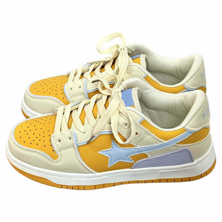 Yellow Star Aesthetic Sneakers - Y2K & 90s Fashion, Grunge, Retro, Hip Hop, Summer